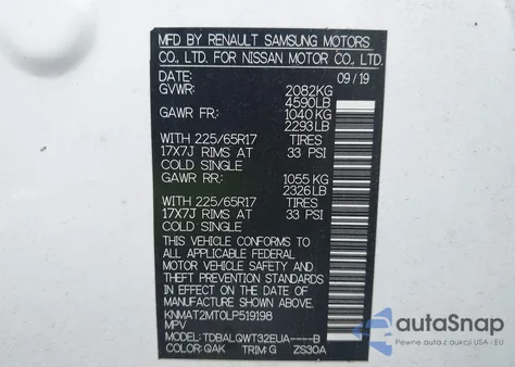 2020 Nissan Rogue Sv Fwd from USA, damaged, VIN KNMAT2MT0LP519198